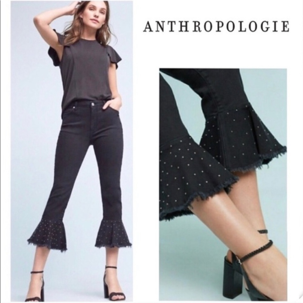 Anthropologie Black Cropped Flare Jeans Size 26